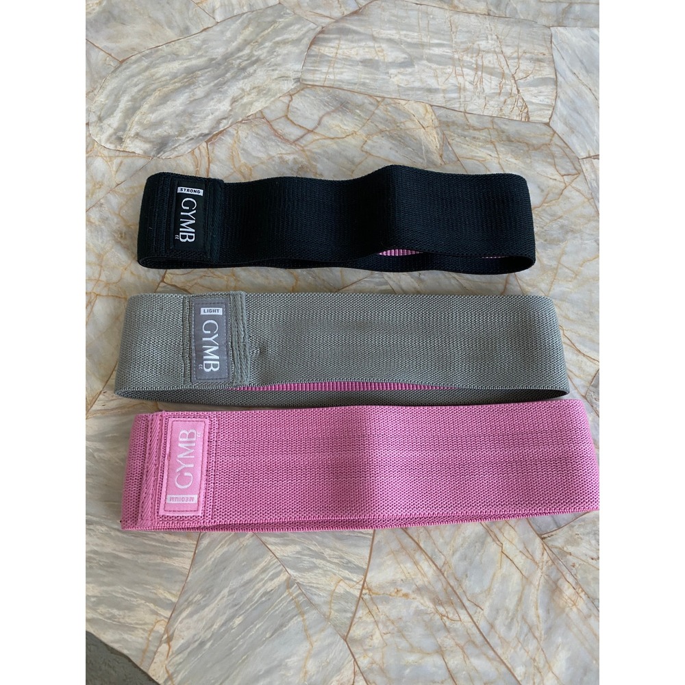 GYMB EE Fabric Resistance Bands Set of 3 Light Medium Strong Black Grey Pink
